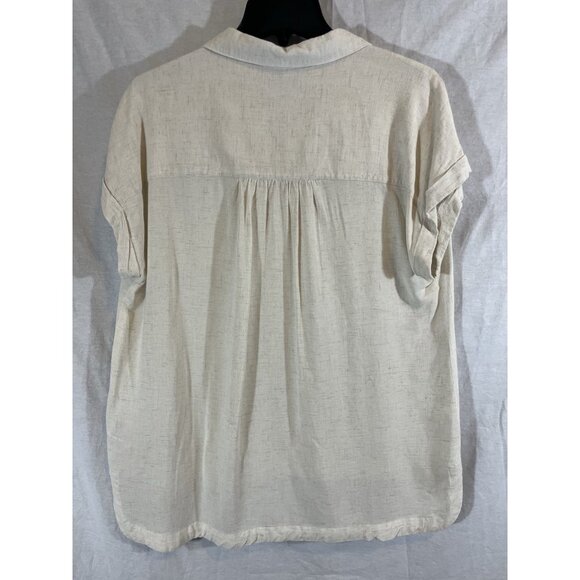 Angels Women’s Large Cream Short Sleeve 1/4 Button Down Rayon Linen Blouse - Picture 4 of 6
